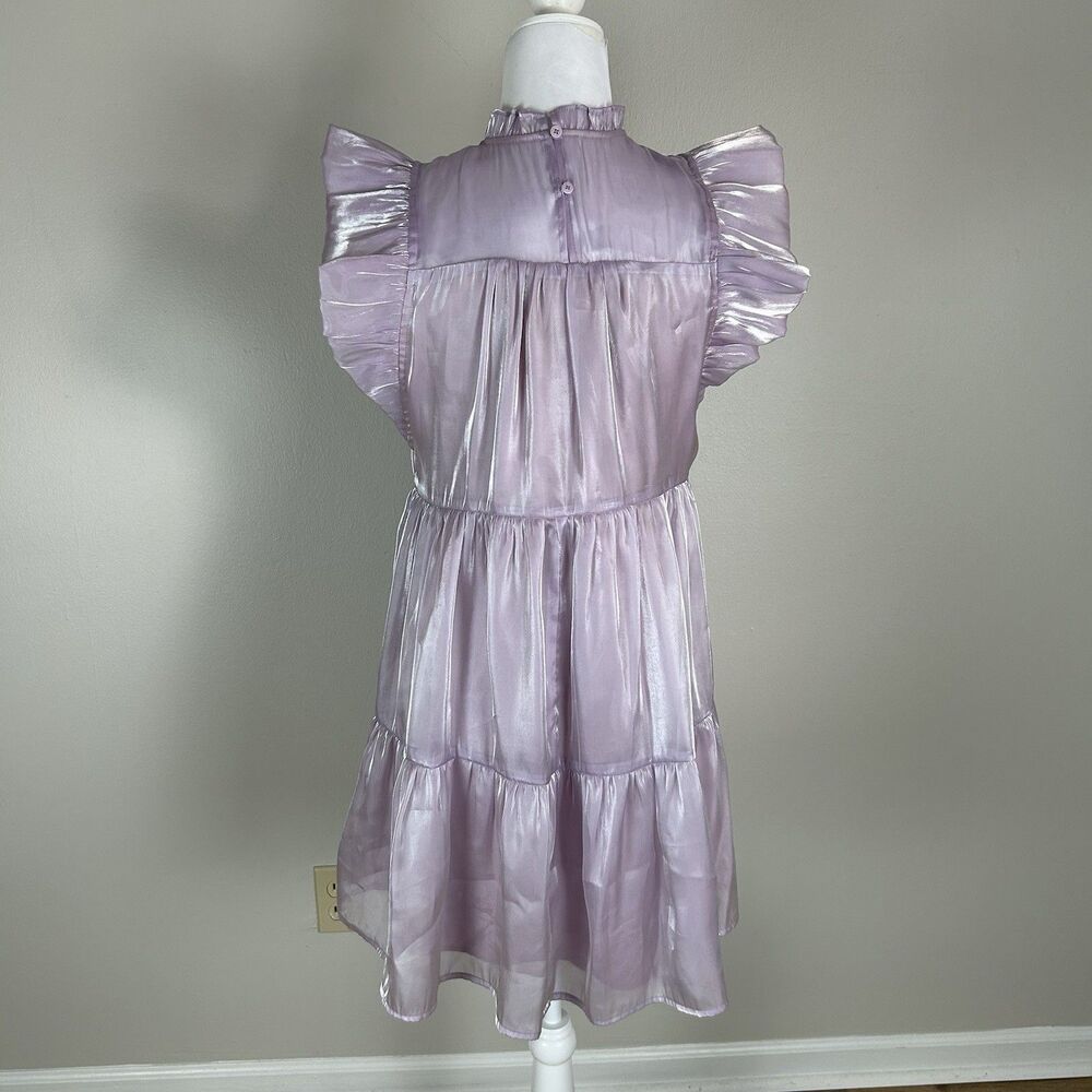 Entro Iridescent Dress M Shiny Properly Ruffle Mini Babydoll Glam Chic Coquette - Picture 3 of 4
